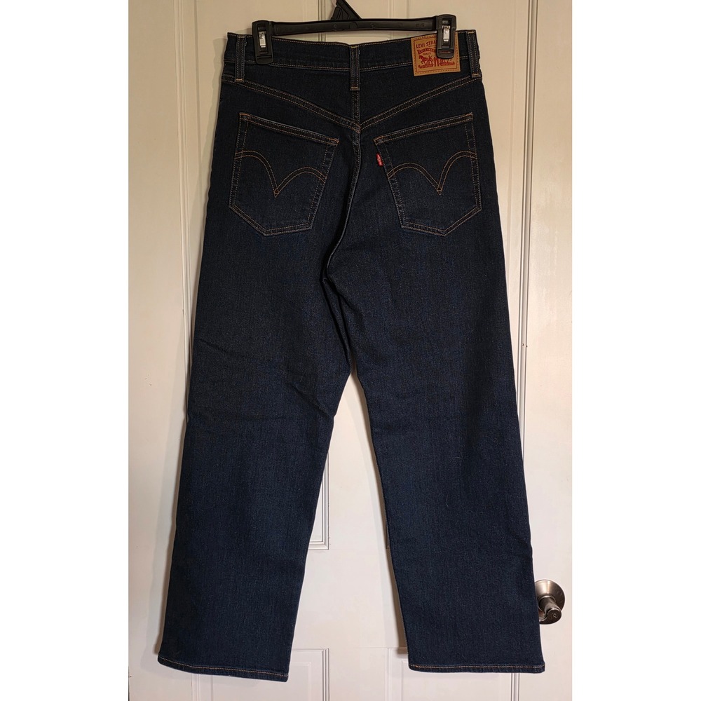Levis Ribcage Straight Ankle Jeans Dark Wash Distressed High Rise 29 72693-0133